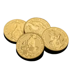 Four gold coins featuring heraldic animals